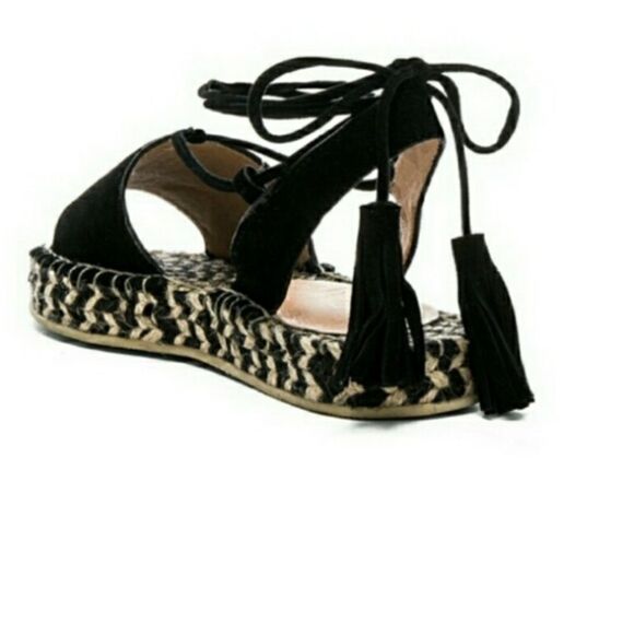 Revole Raye Espadrilles Black Leather Suede Lace up Tassel Detail Size 8.5 - Picture 5 of 16